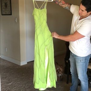 Lime green beaded formal gown